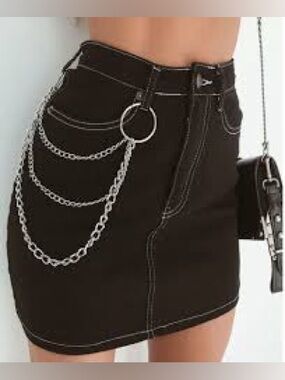 Tiger Mist Denim Chain Mini Skirt
